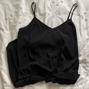 Silky black tie waist romper from J.Crew